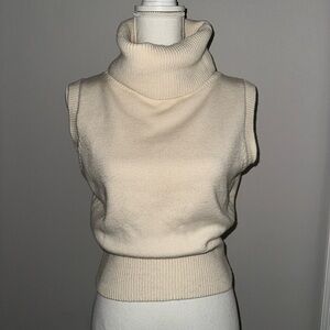 Zara Elegant Cream Sleeveless Turtleneck Sweater